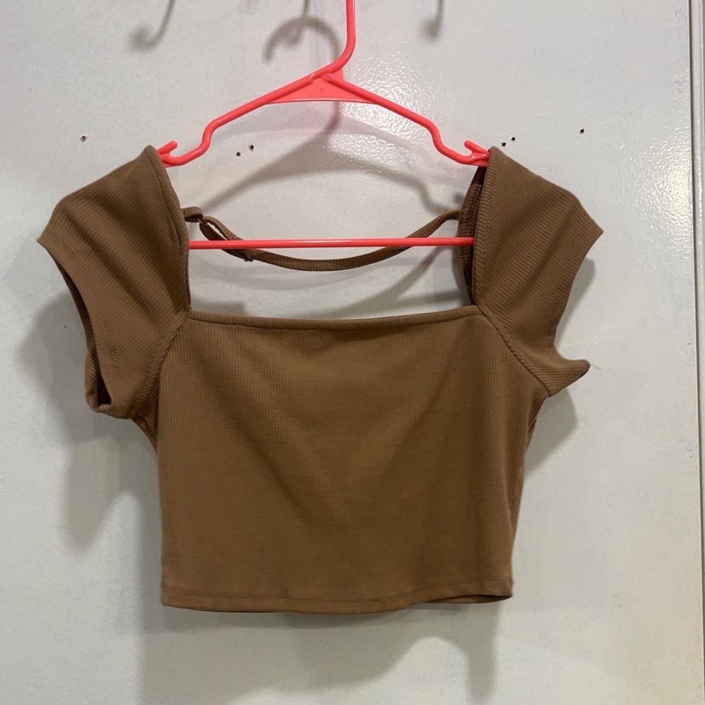 Chic Tan Ribbed Crop Top - Picture 2 of 5